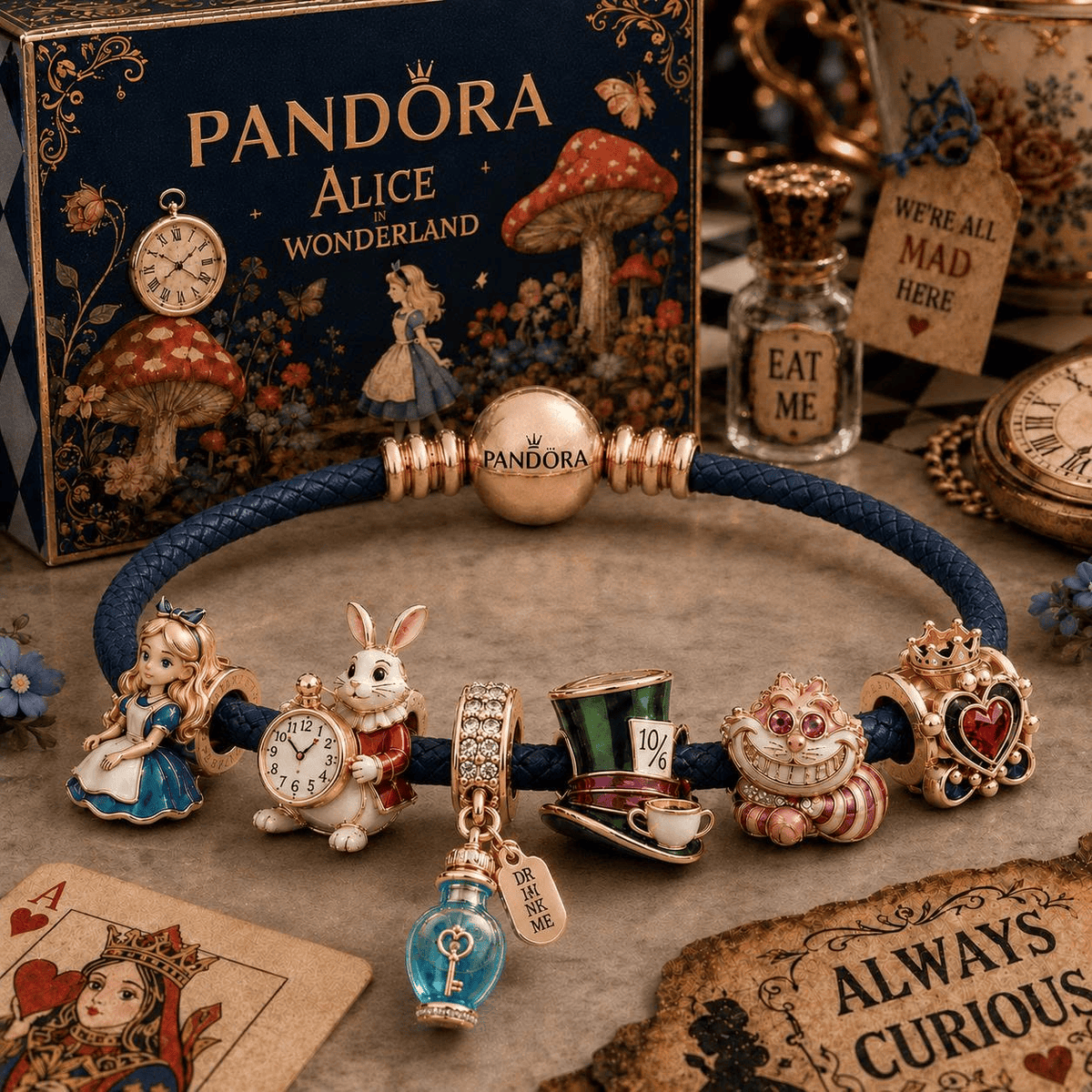 ALW round braided leather cord Charm Bracelet Set NHVH