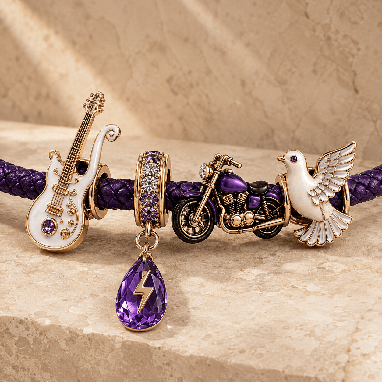 PRCE round braided leather cord Charm Bracelet Set NHVH