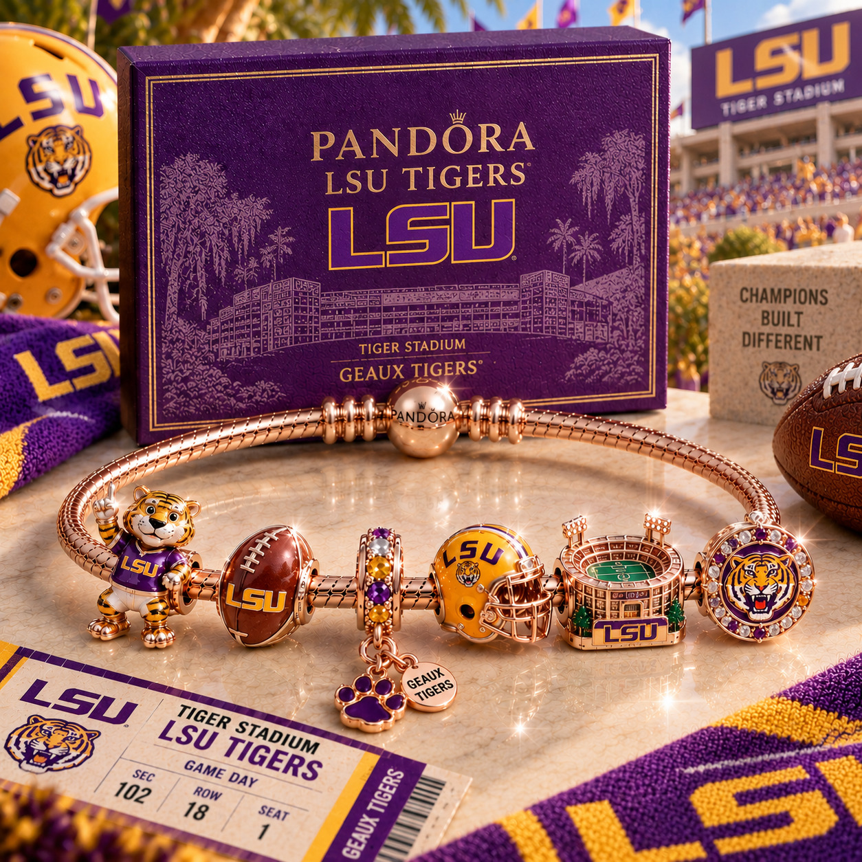 LSU Pink Gold Charm Bracelet Set PNPA