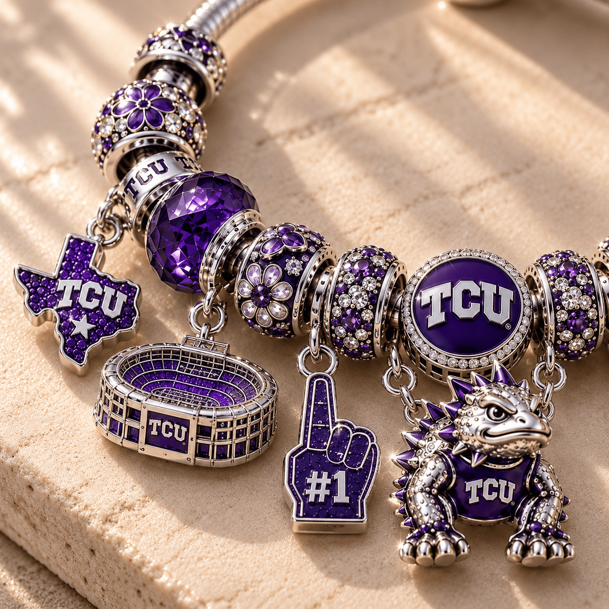 TCU Silver Charm Bracelet Set NTTB