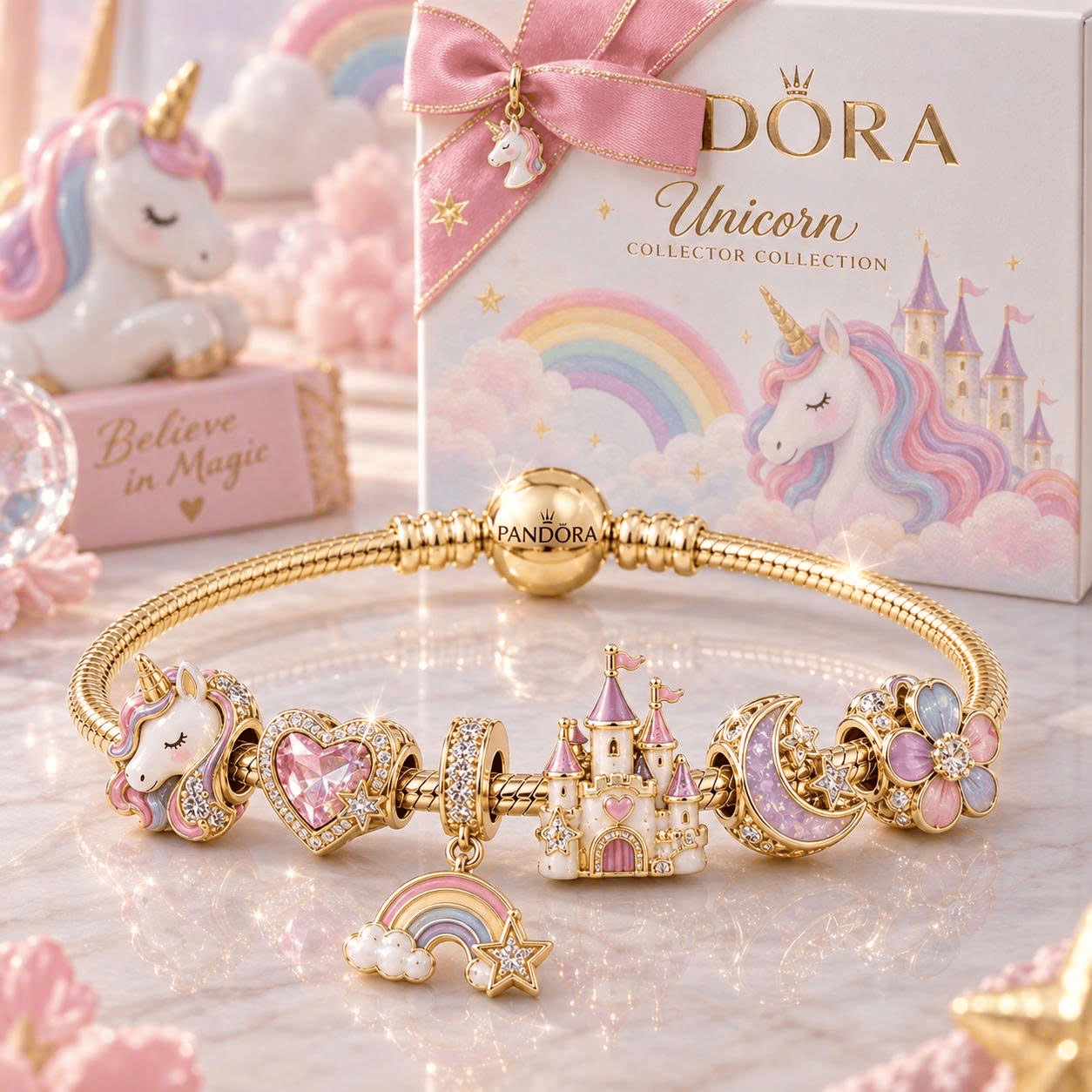 UNCN Gold Charm Bracelet Set VTH