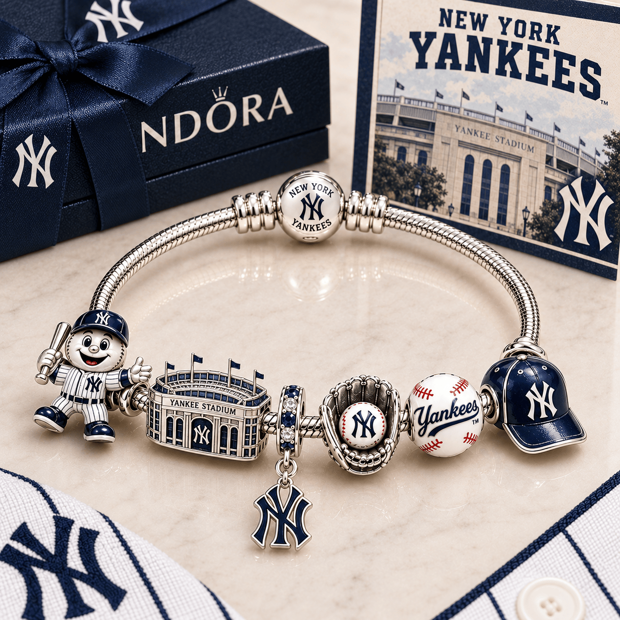 NYY Silver Charm Bracelet Set BMD