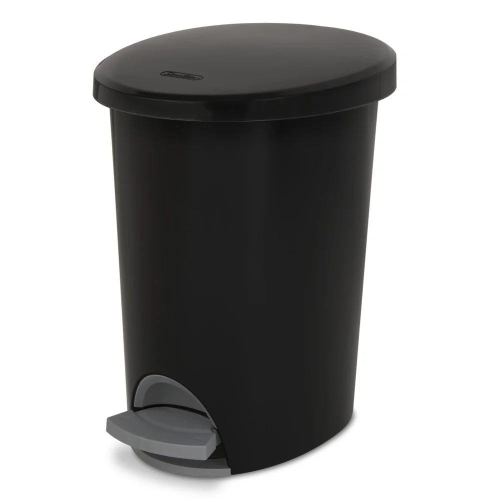 Hands-Free Step-On Plastic Trash Can Slim Oval Wastebasket Ideal Bathroom Bedroom Home Office Odor Control Removable Liner