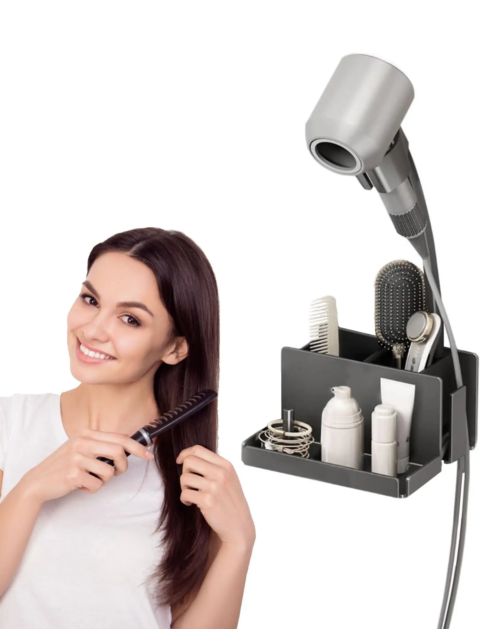 Hair Tool Organizer Wall Mounted  Hair Dryer Holder for Bathroom Adjustable and Hands Free Blow Dryer Holder for Convenience