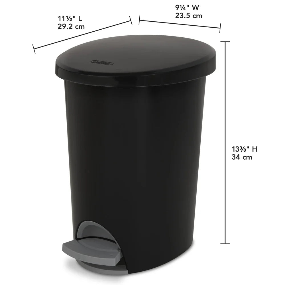 Hands-Free Step-On Plastic Trash Can Slim Oval Wastebasket Ideal Bathroom Bedroom Home Office Odor Control Removable Liner